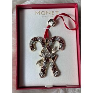 Monet 2023 Candy Cane Ornament JOY Crystal Holiday Collectible